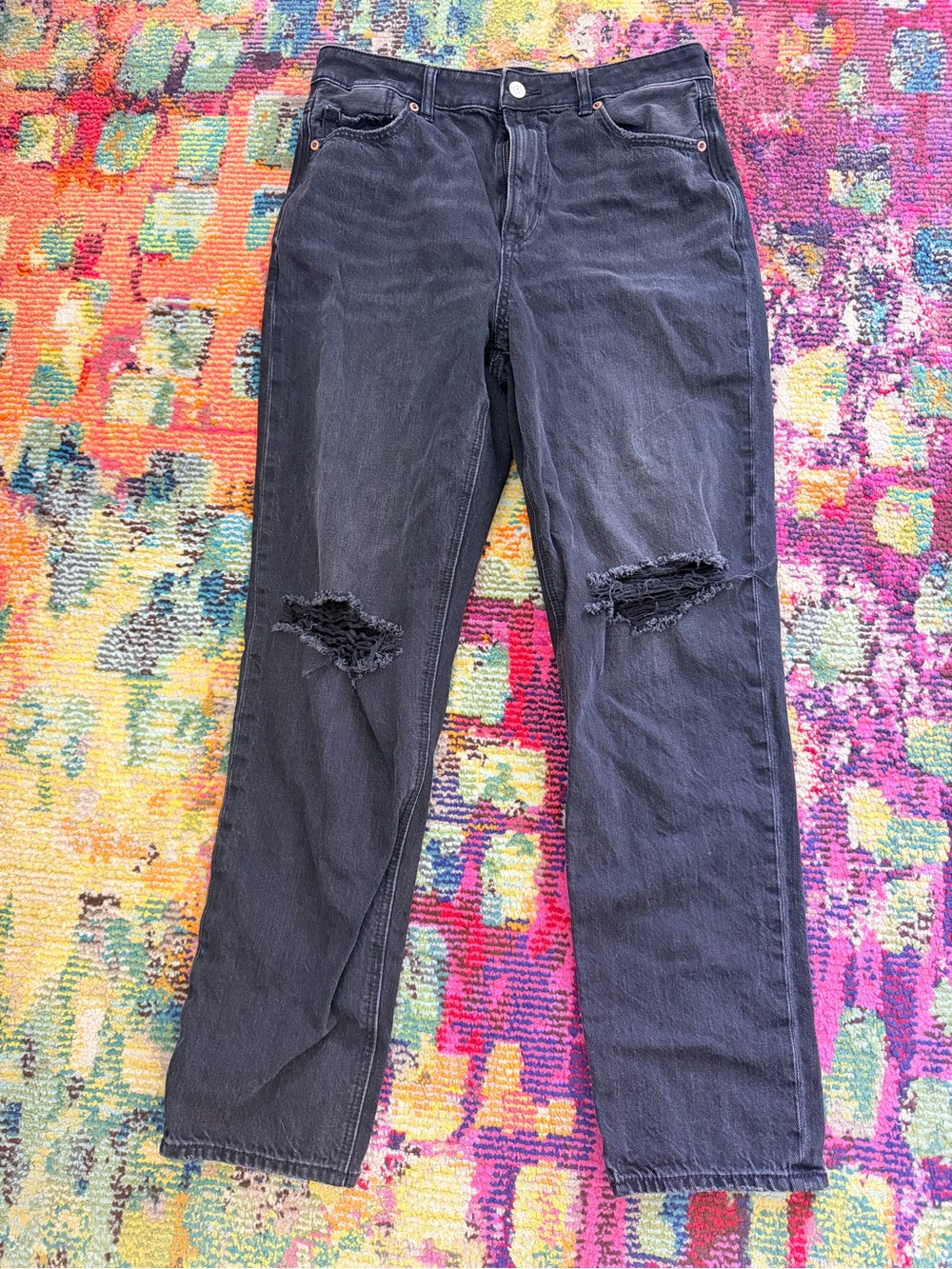 American Eagle Outfitters Black Distressed Straight-Leg Jeans